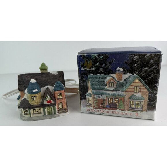 Vtg‎ HOLIDAY EXPRESSIONS Hand- Painted Porcelain Lighted House GREEN HOTEL - Picture 12 of 14